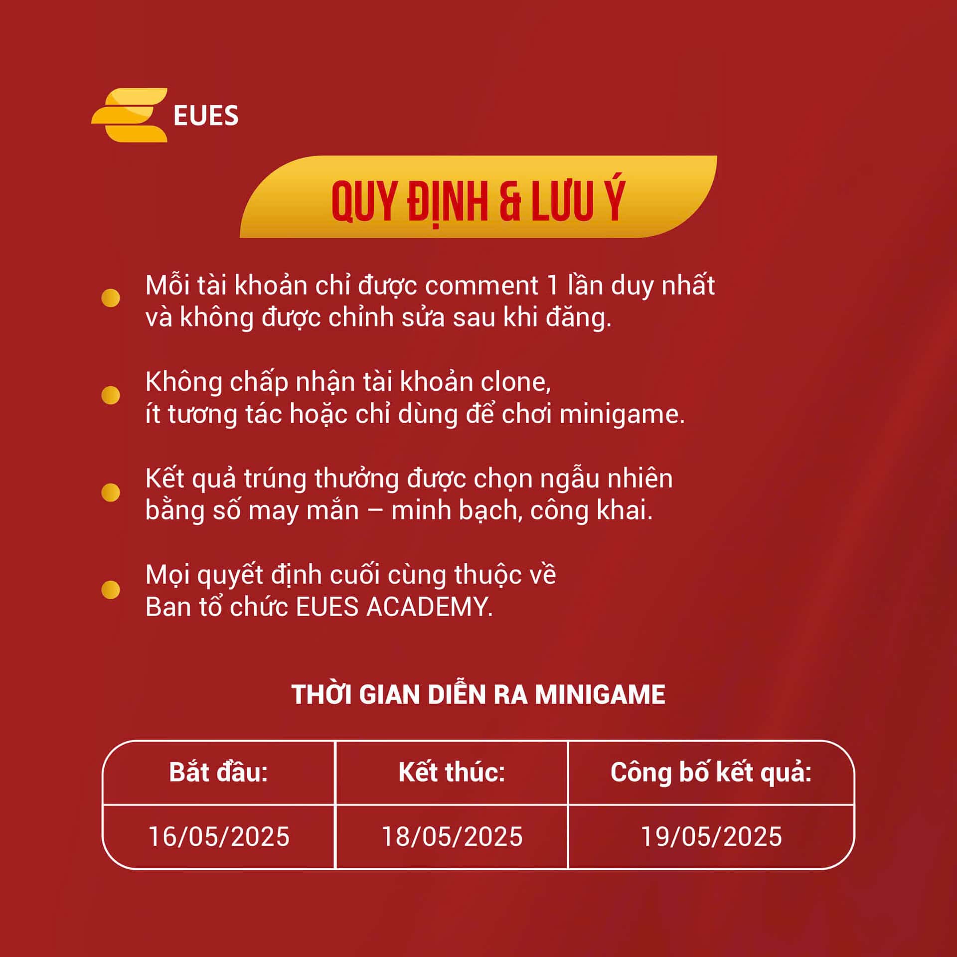 EUES MINIGAME - QUY ĐỊNH VÀ LƯU Ý