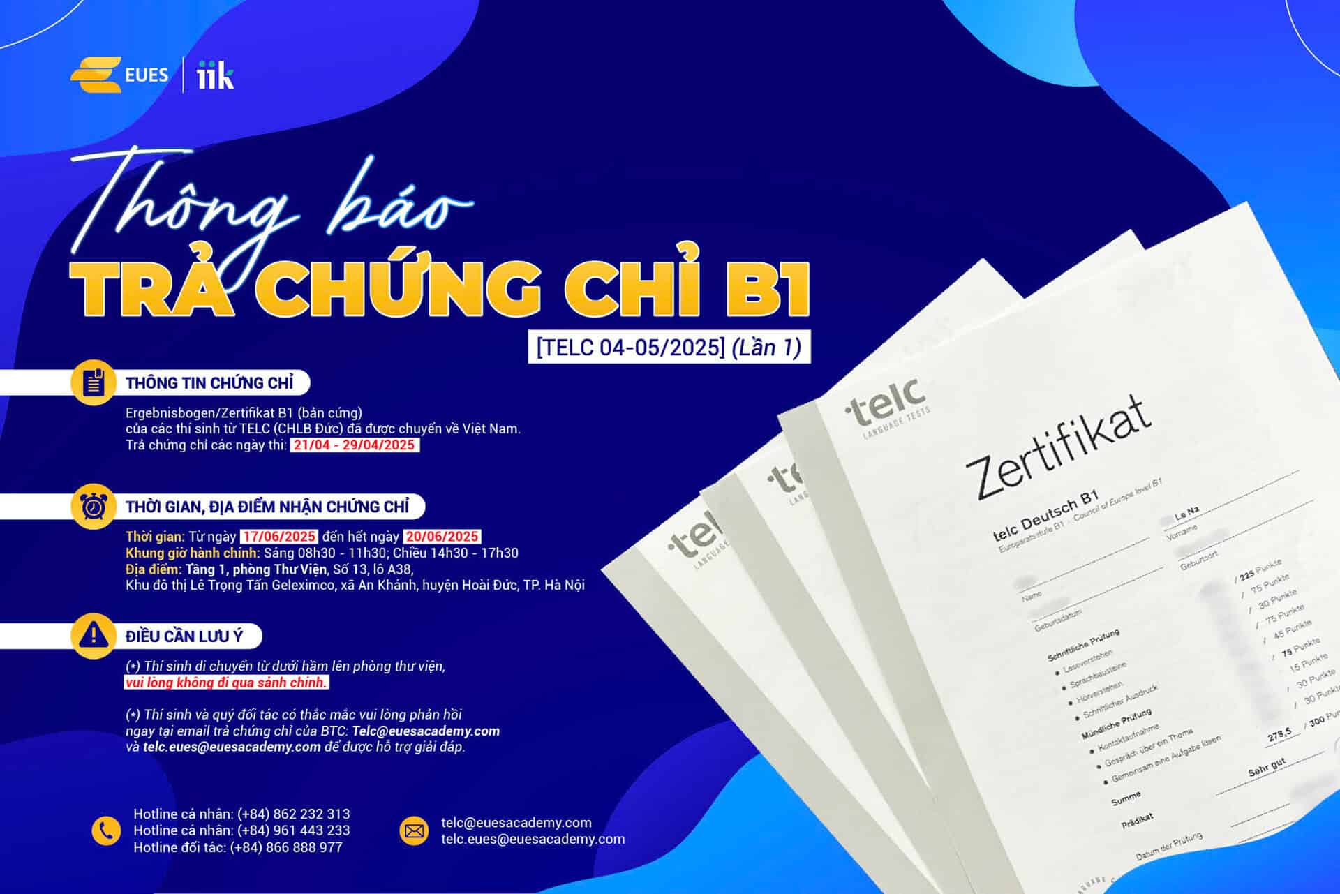 TRẢ CHỨNG CHỈ B1 TELC