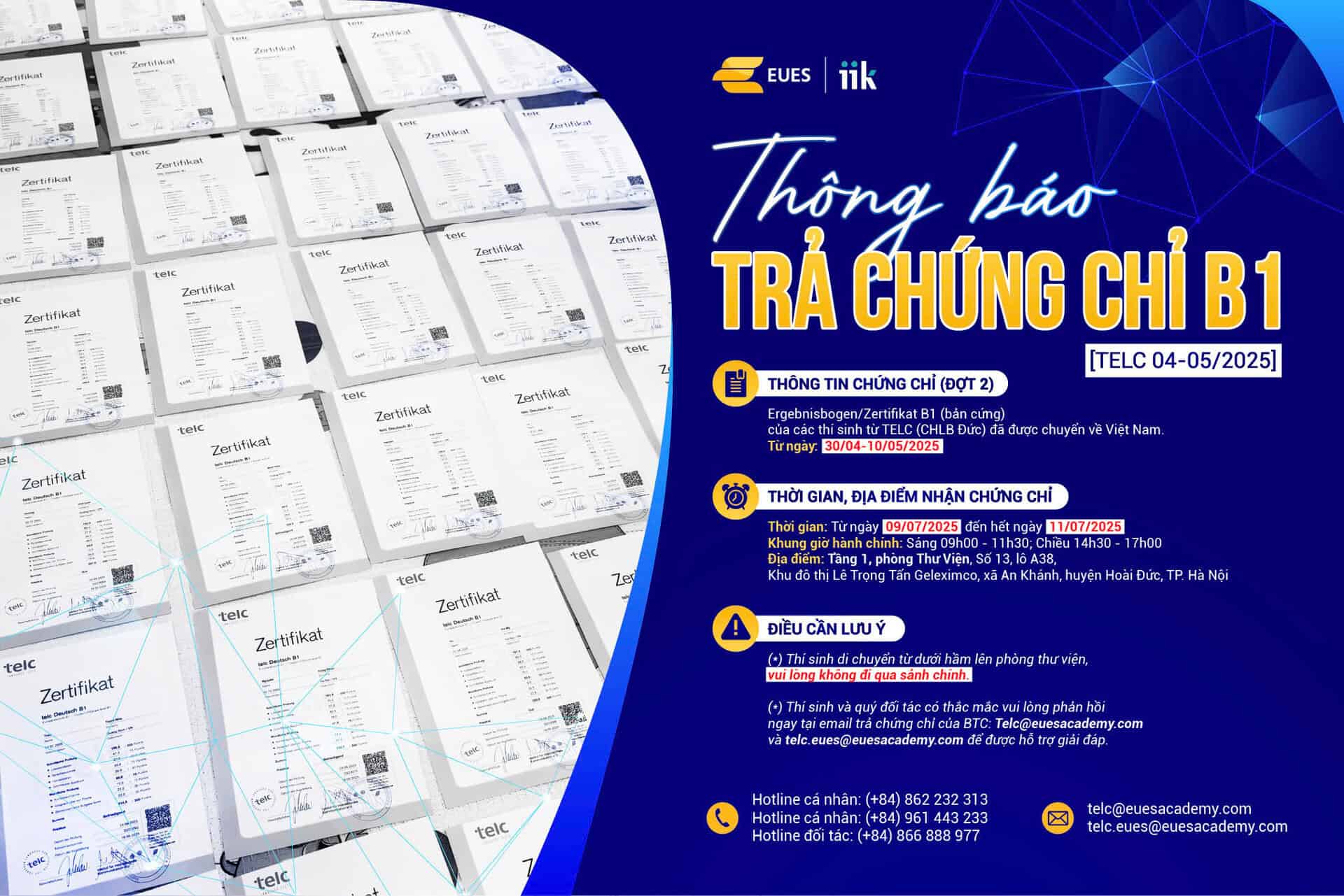 TRẢ CHỨNG CHỈ B1 TELC